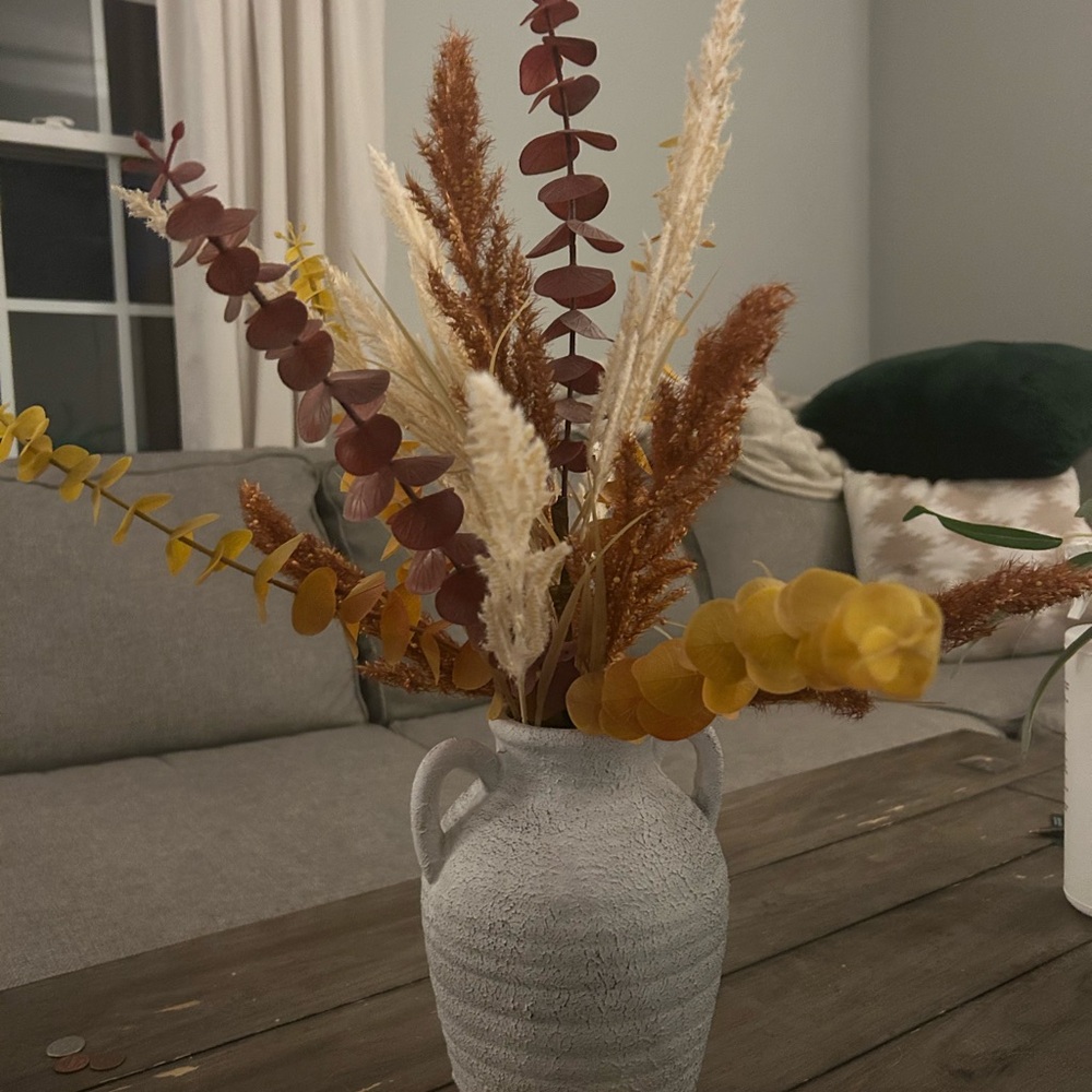 Rustic Faux Floral Arrangement in Textured Vase